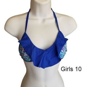 Girls Flutter Bikini Top Blue Flounce Swimsuit Top Size 10 NWOT Clearance